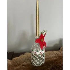 Flasche Kerzenhalter Deko mit rotem Weihnachtsstern Gold mit Kerze Weihnachten Edel