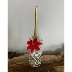 Flasche Kerzenhalter Deko mit rotem Weihnachtsstern Gold mit Kerze Weihnachten Edel