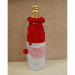 Flaschenüberzug Weihnachtsmann gestrickt, Wolle, dekorativ rot weiß rosa