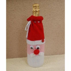 Flaschenüberzug Weihnachtsmann gestrickt, Wolle, dekorativ rot weiß rosa