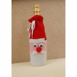 Flaschenüberzug Weihnachtsmann gestrickt, Wolle, dekorativ rot weiß rosa