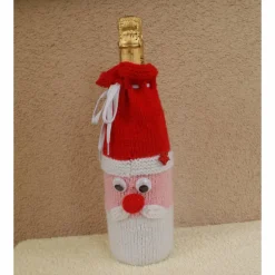 Flaschenüberzug Weihnachtsmann gestrickt, Wolle, dekorativ rot weiß rosa