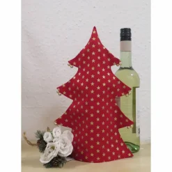 Flaschenhülle Tannenbaum in rot mit verschiedenen Druckmotiven