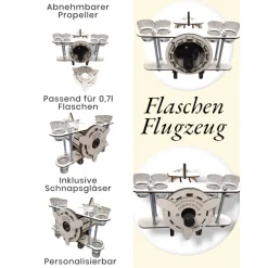 Flaschenkäfig Flugzeug – Originelles Männergeschenk personalisierbar, Schnapsflieger für 0,7l Flaschen
