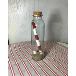 Flaschenpost, Leuchtturm in der Flasche, Leuchtturm, rot, weiß, Küstendeko