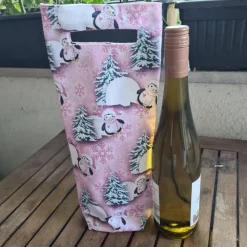 Flaschentasche 38x10x8 cm – Geschenktasche Flaschenbeutel mit Pinguin Motiv