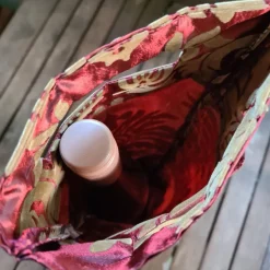 Flaschentasche 38x10x8 cm – Geschenktasche Flaschenbeutel glänzend Rot mit Velour Motiv