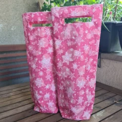 Flaschentasche 38x10x8 cm – Geschenktasche Flaschenbeutel mit rosa mit Sternen Motiv