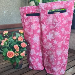 Flaschentasche 38x10x8 cm – Geschenktasche Flaschenbeutel mit rosa mit Sternen Motiv