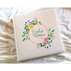 Fotoalbum echtes Leinen personalisierbar Greenery exotisch Hochzeitsalbum Gästebuch