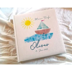 Fotoalbum echtes Leinen personalisierbar Segelboot