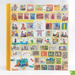 Fotoalbum, Geburt, Kinderalbum, Taufe, personalisierbar, gelb, Briefmarken, 31,5 x 30 cm, UNIKAT