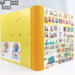 Fotoalbum, Geburt, Kinderalbum, Taufe, personalisierbar, gelb, Briefmarken, 31,5 x 30 cm, UNIKAT