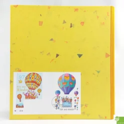 Fotoalbum, Geburt, Kinderalbum, Taufe, personalisierbar, gelb, Briefmarken, 31,5 x 30 cm, UNIKAT