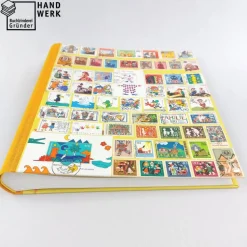 Fotoalbum, Geburt, Kinderalbum, Taufe, personalisierbar, gelb, Briefmarken, 31,5 x 30 cm, UNIKAT