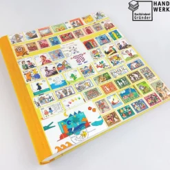 Fotoalbum, Geburt, Kinderalbum, Taufe, personalisierbar, gelb, Briefmarken, 31,5 x 30 cm, UNIKAT