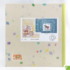 Fotoalbum, Geburt, Taufe, Kind, personalisierbar, hellgrün, Briefmarken, 30,7 x 30 cm, UNIKAT