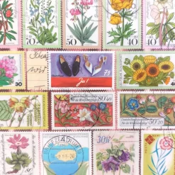 Fotoalbum, Hochzeit, personalisierbar, dunkelrot, Blumen, Briefmarken, 29 x 23 cm, UNIKAT upcycling