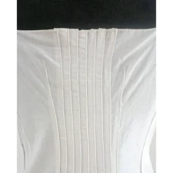 FRAUEN KLEID mit FALTEN Unikat lang weiß mit schwarzem Siebdruck