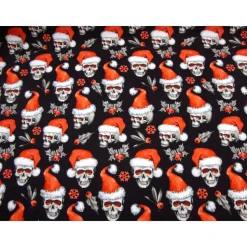 French Terry Sweat Totenkopf mit Nikolausmütze – Weihnachtstotenköpfe Meterware – Skulls Stoff nähen