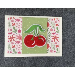 Fröhliche Grusskarte mit Kirschen Motiv, Handarbeit mit Umschlag