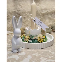 Frühlings- & Osterdeko aus Raysin mit Kerze, Hase und Trockenblumen – Handgemachtes Arrangement