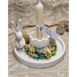 Frühlings- & Osterdeko aus Raysin mit Kerze, Hase und Trockenblumen – Handgemachtes Arrangement