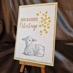 Frühlingsbunte Ostertage - Osterkarte - Osterlamm - Blätter