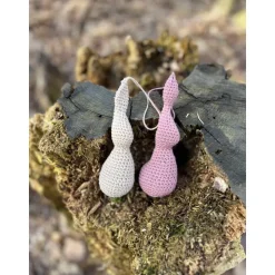 Frühlingsdeko Hase Anhänger Gelb beige braun rosa Osterhase Osterdekoration gehäkelt aus Baumwolle 16cm hoch