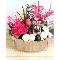 Frühlingsdeko Tischgesteck rosa silberfarbig