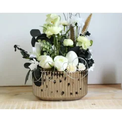 Frühlingsdeko Tischgesteck Osterdeko weiß silberfarbig edel