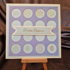 Frohe Ostern - Osterkarte - Ostereier - Gras -Blumen