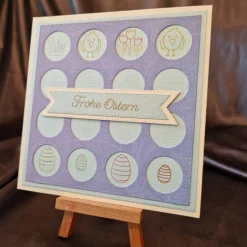 Frohe Ostern - Osterkarte - Ostereier - Gras -Blumen