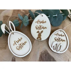 Frohe Ostern Anhänger / Osterkörbchen Anhänger Holz