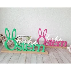 Frohe Ostern 3D Druck Schriftzug auf einer Holzleiste / Deko / Geschenk