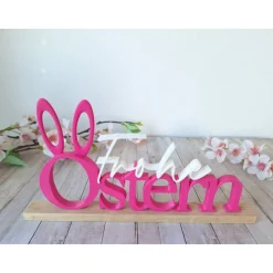 Frohe Ostern 3D Druck Schriftzug auf einer Holzleiste / Deko / Geschenk