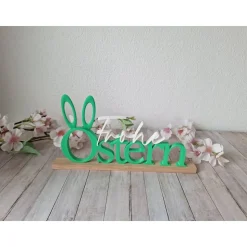 Frohe Ostern 3D Druck Schriftzug auf einer Holzleiste / Deko / Geschenk