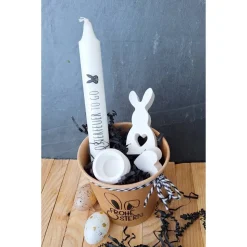 "Frohe Ostern" Geschenkset im Becher ~ Stabkerze mit Kerzenständer, Deko Hase und Herz