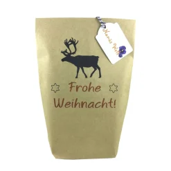 Frohe Weihnacht! mit Elch Set große Geschenktüte Kraftpapier mit Kordel in rot-weiß und Geschenkanhänger aus Papier