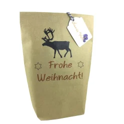 Frohe Weihnacht! mit Elch Set große Geschenktüte Kraftpapier mit Kordel in rot-weiß und Geschenkanhänger aus Papier