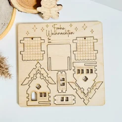 Frohe Weihnachten PopUp-Holzkarte 3D Weihnachtshaus, Weihnachtsdeko, Geschenk zu Weihnachten