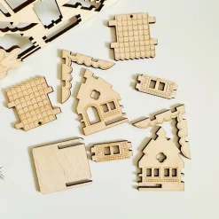 Frohe Weihnachten PopUp-Holzkarte 3D Weihnachtshaus, Weihnachtsdeko, Geschenk zu Weihnachten