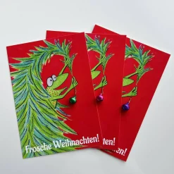 Frosche Weihnachten - die klingelnde Weihnachtskarte, Weihnachten, Postkarte mit Glöckchen, Weihnachtskarte, Frosch Kart