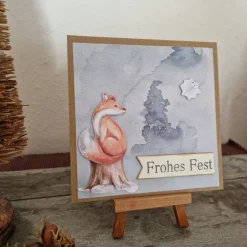 Fuchs auf Holzstumpf - Weihnachtskarte - Frohes Fest