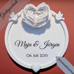 Gastgeschenk Hochzeit personalisiert – Deko mit Namen & Datum – Herz oder Rose – Geschenk für Hochzeitsgäste und liebevo
