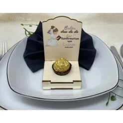 Gastgeschenk Kommunion personalisiert Halter Holz für Schokokugel, Gastgeschenk Taufe, Gastgeschenke Konfirmation,