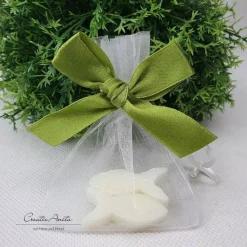 Gastgeschenk mit 2 Seifenfische - FISCHE NATUR - GRÜN-Olivgrün dekoriert - personalisiert