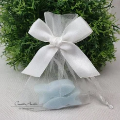 Gastgeschenk mit 2 Seifenfische - FISCHE vergissmeinnicht hellblau - WEIß dekoriert - personalisiert