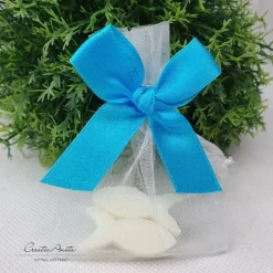 Gastgeschenk mit 2 Seifenfische - FISCHE NATUR - TÜRKIS dekoriert - personalisiert