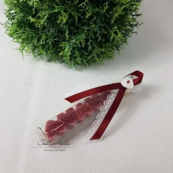 Gastgeschenk mit 5 Seifenherzen i. Reagenzglas - Bordeaux - Waldbeere